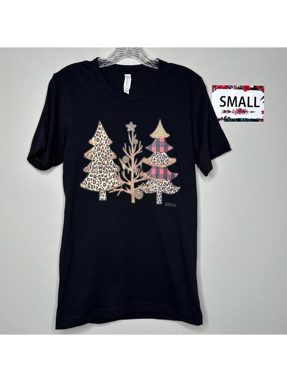 Christmas Tree black Small shirt L&B Life leopard plaid